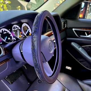 14.5-15” purple tooled leather steering wheel cover