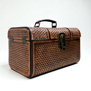 Basketweave tooled leather jewelry box