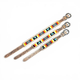 Cactus tooled leather dog collar