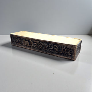 Dark brown tooled leather ring holder