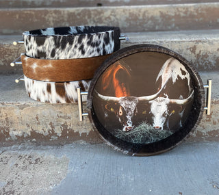 Highlands Round Cowhide Painted Tray