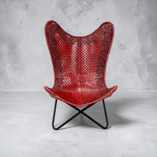 Red tooled leather butterfly chair