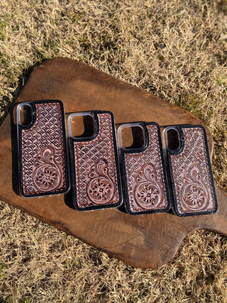 Phone Case Light Purple Tooled Leather Floral