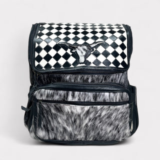 Longhorn checkers tooled & cowhide backpack