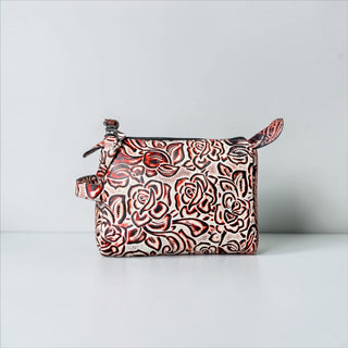 Roses embossed leather makeup bag