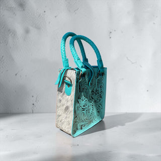 Turquoise tooled leather & cowhide crossbody bag