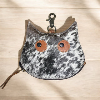 Cat cowhide & leather pouch bag charm