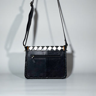 Checker tooled leather & cowhide crossbody bag