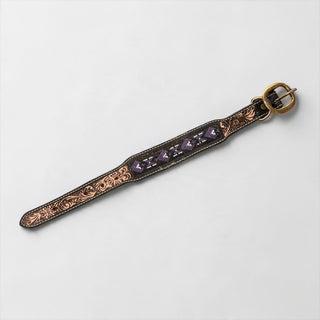Purple tooled leather dog collar
