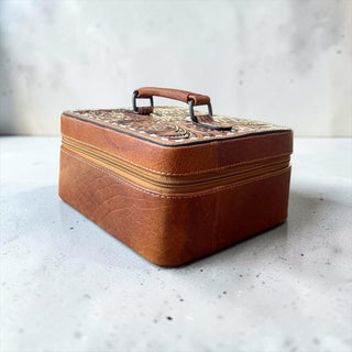 Tan tooled leather jewelry box