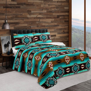 3pc Turquoise Aztec Sherpa blanket