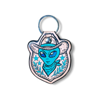 Alien cowhide & tooled leather Keychain