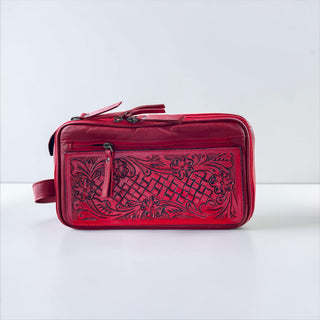 Red tooled leather toiletry bag
