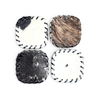 Black All cowhide square coaster (set of 4)