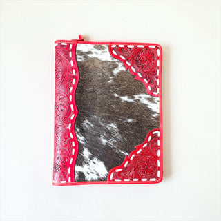 Red tooled leather & cowhide planner