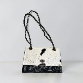 Black tooled leather & cowhide shoulder bag