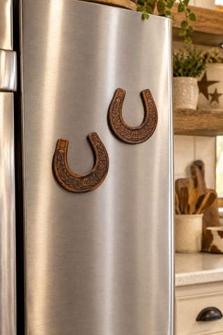 Horseshoe tooled leather magnet