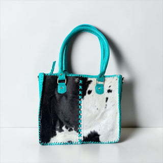 Turquoise all cowhide tote bag