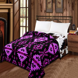 Violet Aztec - Cowprint Mia Reversible 2 Design Blanket