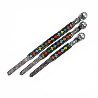 Color blossom tooled leather dog collar