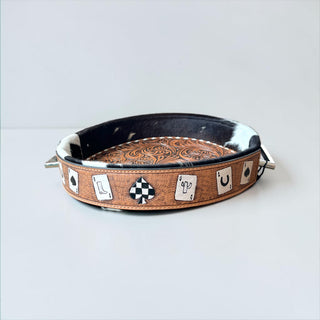 Cards tooled leather & cowhide tray
