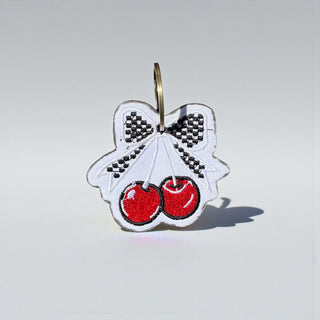 Cherries checkered bow keychain