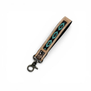Black Aztec tooled leather wristlet strap