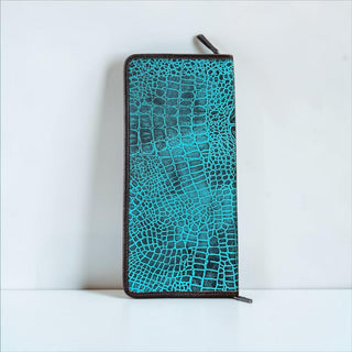 Turquoise Caiman tooled leather jewelry wallet