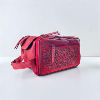 Red tooled leather toiletry bag