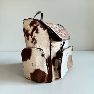 Skull tooled leather & cowhide backpack