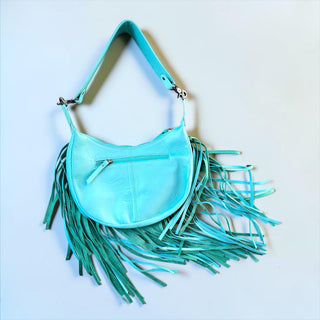 Turquoise fringe shoulder bag