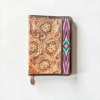 Purple Aztec floral tooled leather bible cover