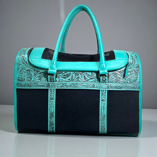 Turquoise tooled leather pet carrier