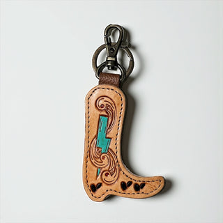 Lightning tooled leather keyring