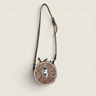 Lightning tooled leather canteen bag