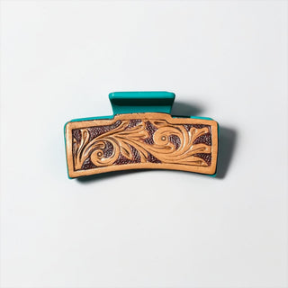 Turquoise leather blossom hair claw
