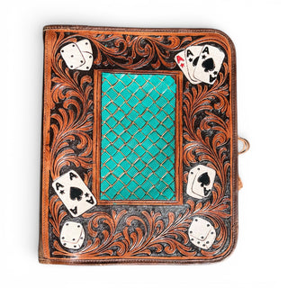 Cards tooled leather zipper planner