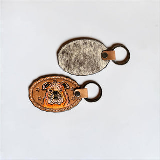Bulldog tooled leather Keychain