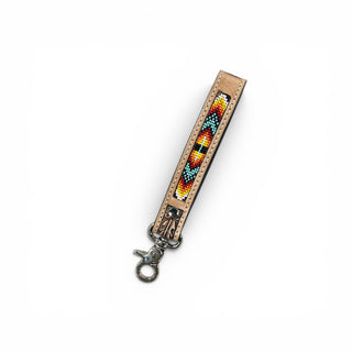 Yellow Aztec tooled leather wristlet strap