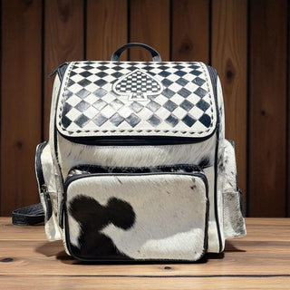Spades checker tooled leather & cowhide backpack