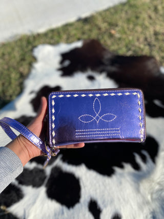 Lavender Foil Leather Boot-Stitch Women’s Wallet