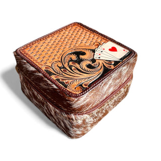 Cards tooled leather & cowhide jewelry box