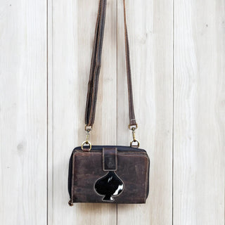 Spades cowhide & leather mirror crossbody bag