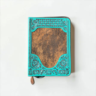Turquoise tooled leather & cowhide Bible cover