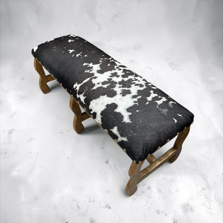 All cowhide wood bench