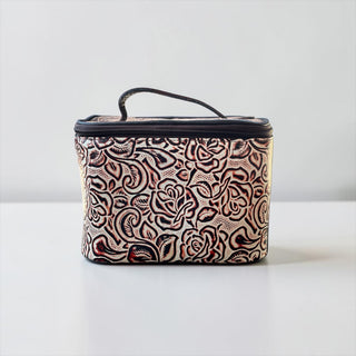 Floral embossed leather makeup bag