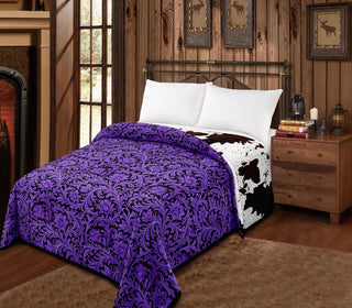 Purple floral/cowprint reversible- Mia Blaket