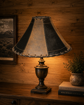 Large cowhide & leather lampshade