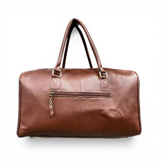 Brown tooled leather & cowhide fringe duffle bag