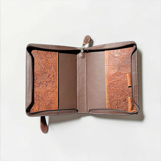 Red Aztec floral tooled leather bible cover